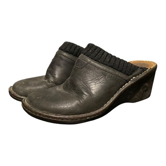 Ugg Shoes - UGG Wedge Clog Shoes Women’s Size 8 Black Suede Shearling Lined Slip On Comfort